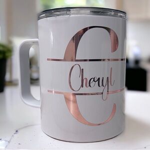 Personalized White Stainless Steel 12oz New Mug - Add your name and Initial!